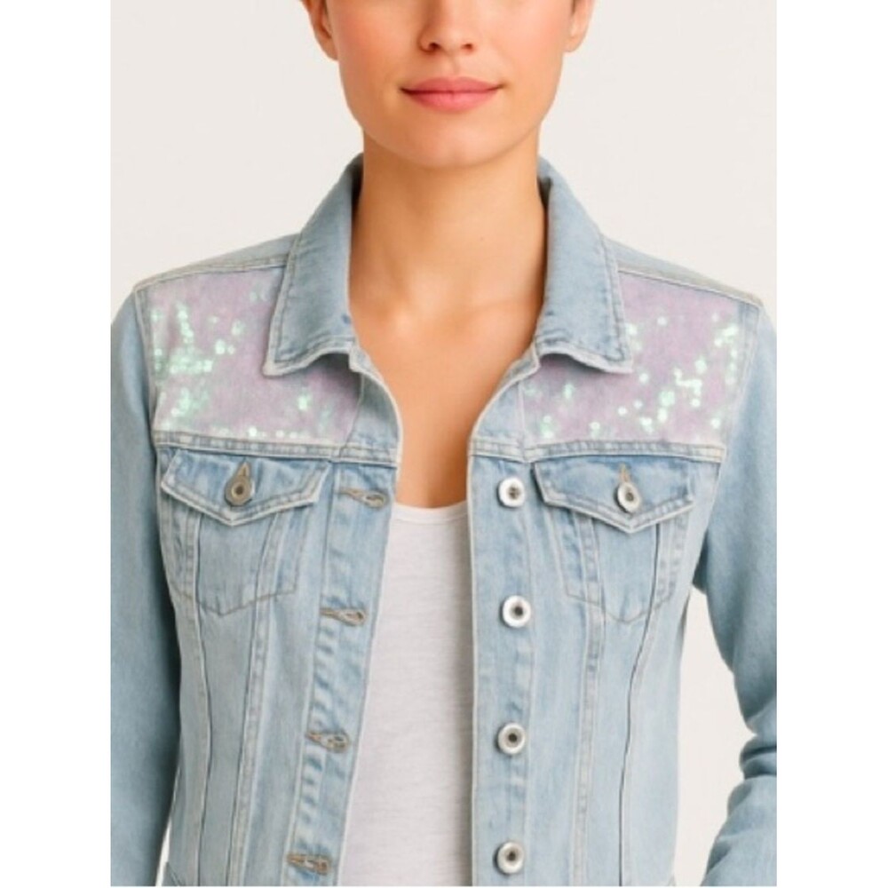 SUNSET + SPRING "Mermaid" Sequin
Light Wash Sequin Denim Jacket